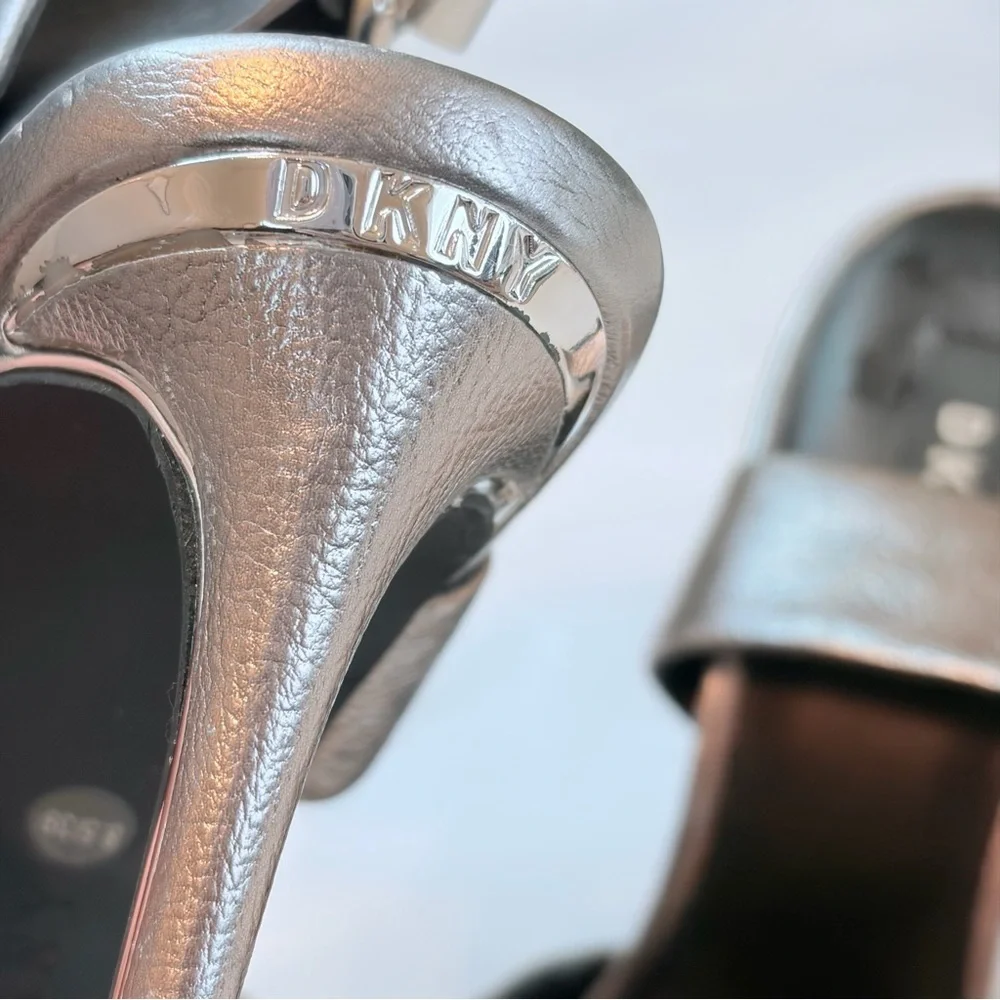 DKNY Shiny Silver Heels with Statement Buckle
